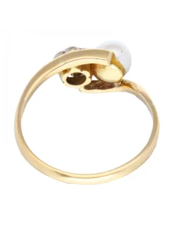 Anillo con perla y brillantes oro amarillo 18kl