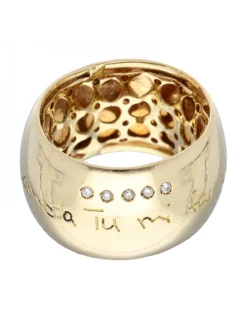 ANILLO ANCHO CON CINCO BRILLANTES HORIZONTAL ORO AMARILLO 18KL