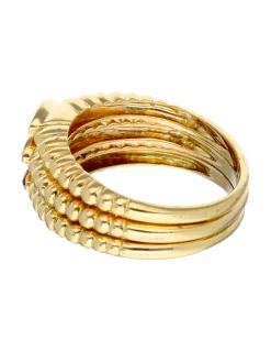 Anillo ancho con zafiro, esmeralda y rubie oro amarillo 18kl