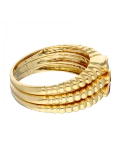 Anillo ancho con zafiro, esmeralda y rubie oro amarillo 18kl
