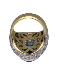 Anillo Coctel de Oro amarillo y blanco, con Brillantes y Zafiro