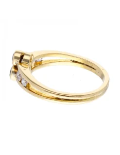 Anillo con cuatro brillantes y dos zafiros oro amarillo 18kl
