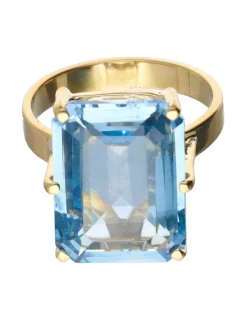 Anillo con piedra aguamarina oro amarillo