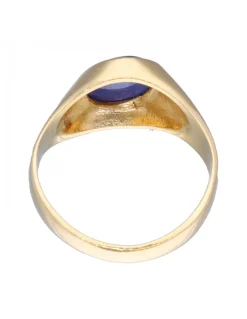 Anillo con piedra azul central oro amarillo 18kl