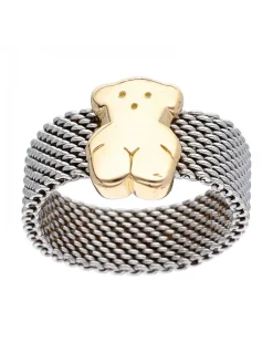 Anillo de acero con diseño y oso TOUS en oro amarillo 18K