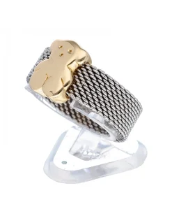 Anillo de acero con diseño y oso TOUS en oro amarillo 18K