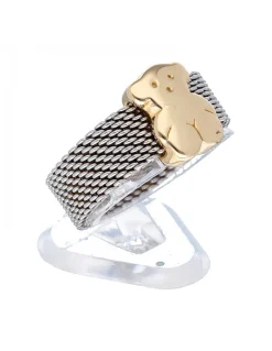 Anillo de acero con diseño y oso TOUS en oro amarillo 18K