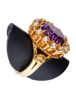 Anillo de oro 14 kl amatista y perlas