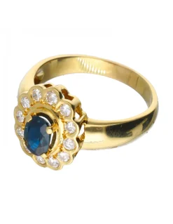Anillo de oro 18 kl con diamantes y zafiro