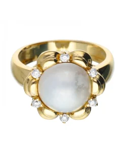 Anillo de oro 18 kl con perla Y zirconitas