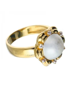 Anillo de oro 18 kl con perla Y zirconitas