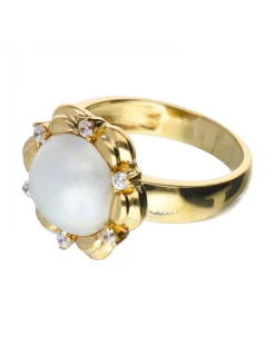 Anillo de oro 18 kl con perla Y zirconitas