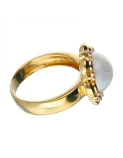 Anillo de oro 18 kl con perla Y zirconitas