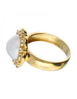 Anillo de oro 18 kl con perla Y zirconitas