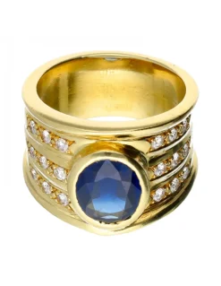 Anillo de oro 18 kl con zafiro y diamantes