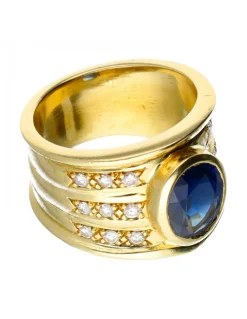 Anillo de oro 18 kl con zafiro y diamantes
