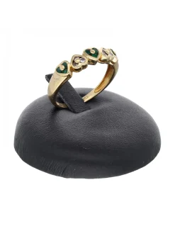 Anillo de oro amarillo 18 K con diseño circonitas verdes y brillantes
