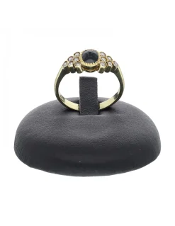Anillo de oro amarillo 18 Kl con diseño zafiro y brillantes
