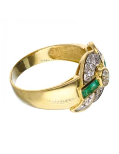 Anillo de oro amarillo 18 kl esmeralda y zirconita