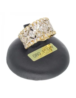 Anillo de oro amarillo 18 K con diseño y circonitas