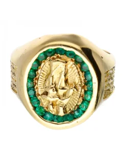 Anillo de oro amarillo 18 kl con esmeraldas
