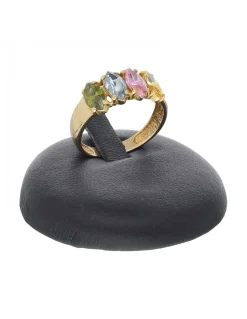 Anillo de oro amarillo 18 K con diseño y piedras sintéticas