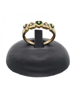 Anillo de oro amarillo 18 K con diseño circonitas verdes y brillantes