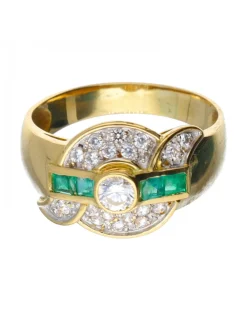 Anillo de oro amarillo 18 kl esmeralda y zirconita