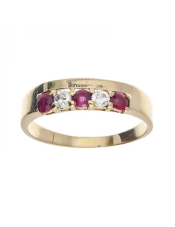 Anillo de oro amarillo 18 Kl con diseño brillantes y rubíes
