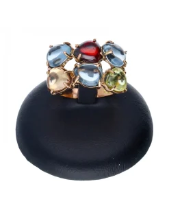 Anillo de oro amarillo 18 K con diseño y piedras sintéticas