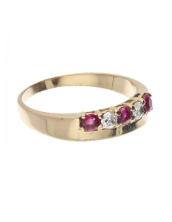 Anillo de oro amarillo 18 Kl con diseño brillantes y rubíes