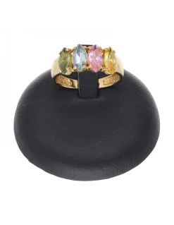Anillo de oro amarillo 18 K con diseño y piedras sintéticas