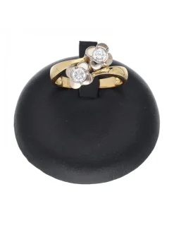 Anillo de oro amarillo 18 K con diseño de flores y circonitas