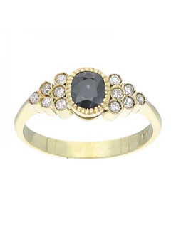Anillo de oro amarillo 18 Kl con diseño zafiro y brillantes