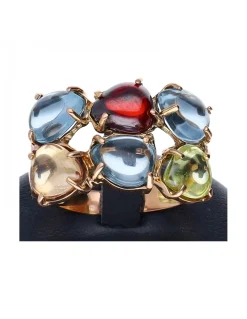 Anillo de oro amarillo 18 K con diseño y piedras sintéticas