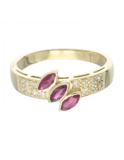 Anillo de oro amarillo 18 K con diseño y piedras sintéticas