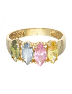 Anillo de oro amarillo 18 K con diseño y piedras sintéticas