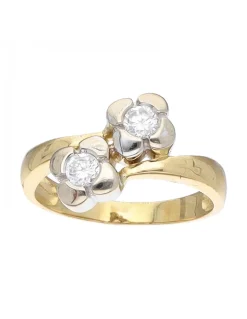 Anillo de oro amarillo 18 K con diseño de flores y circonitas