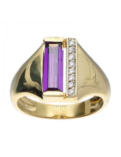 Anillo de oro amarillo 18 K con diseño circonitas y piedra sintética