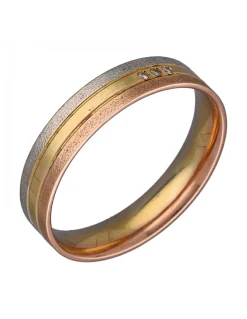 Anillo de Oro amarillo, blanco y rosado 18K con diseño Alianza y Brillantes