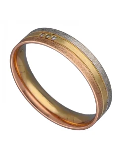 Anillo de Oro amarillo, blanco y rosado 18K con diseño Alianza y Brillantes