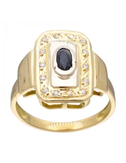 Anillo de Oro amarillo con diseño Zafiro y Circonitas
