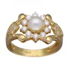 Anillo de Oro amarillo con diseño Coctel, Perla y Circonitas