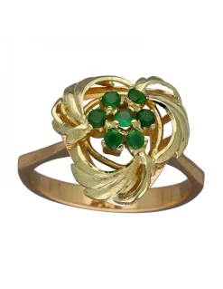 Anillo de Oro amarillo con diseño de Flor y Esmeraldas