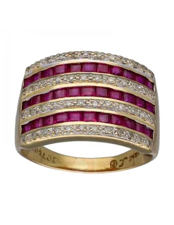 Anillo de Oro amarillo con diseño Coctel, Rubíes y Circonitas
