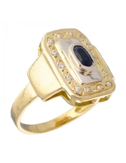 Anillo de Oro amarillo con diseño Zafiro y Circonitas