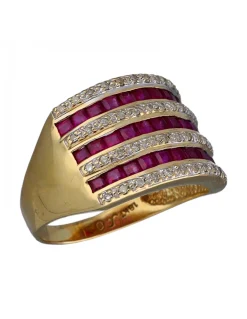 Anillo de Oro amarillo con diseño Coctel, Rubíes y Circonitas