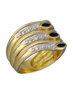 Anillo de Oro amarillo con diseño Coctel, Circonitas y Zafiros