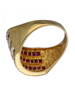 Anillo de Oro amarillo con diseño Coctel, Rubíes y Circonitas
