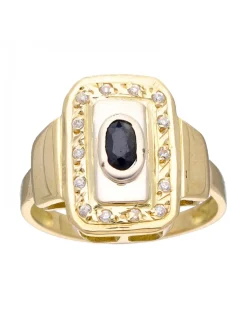 Anillo de Oro amarillo con diseño Zafiro y Circonitas